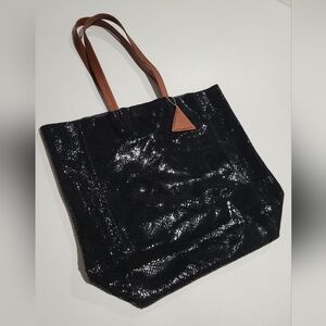 Black snakeskin leather tote